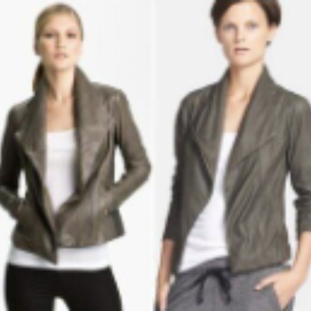 Vince Olive Green Leather Moto Jacket